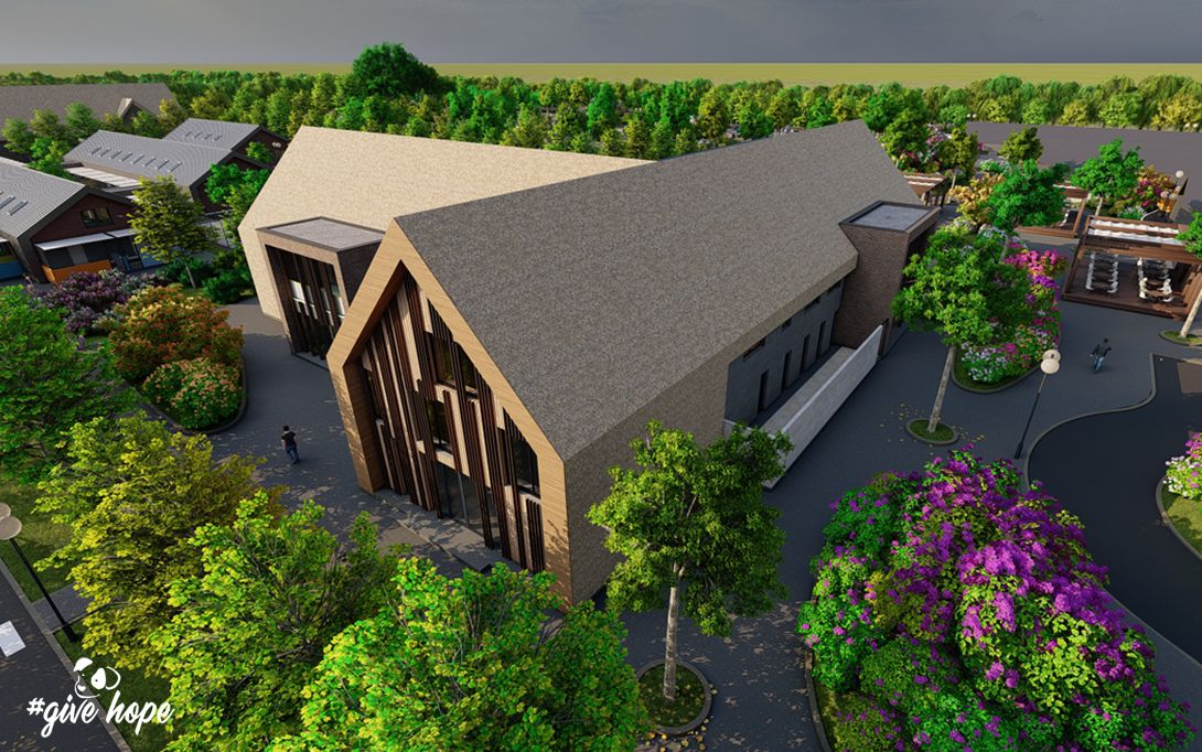 Clădire administrativă, centru adopții și terapie, zonă dedicată voluntarilor